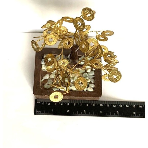 Money Gold Coin Wire Wrap Tree Fengshui Decorative Tree Size 6" X 4" X 3" - Picture 12 of 12
